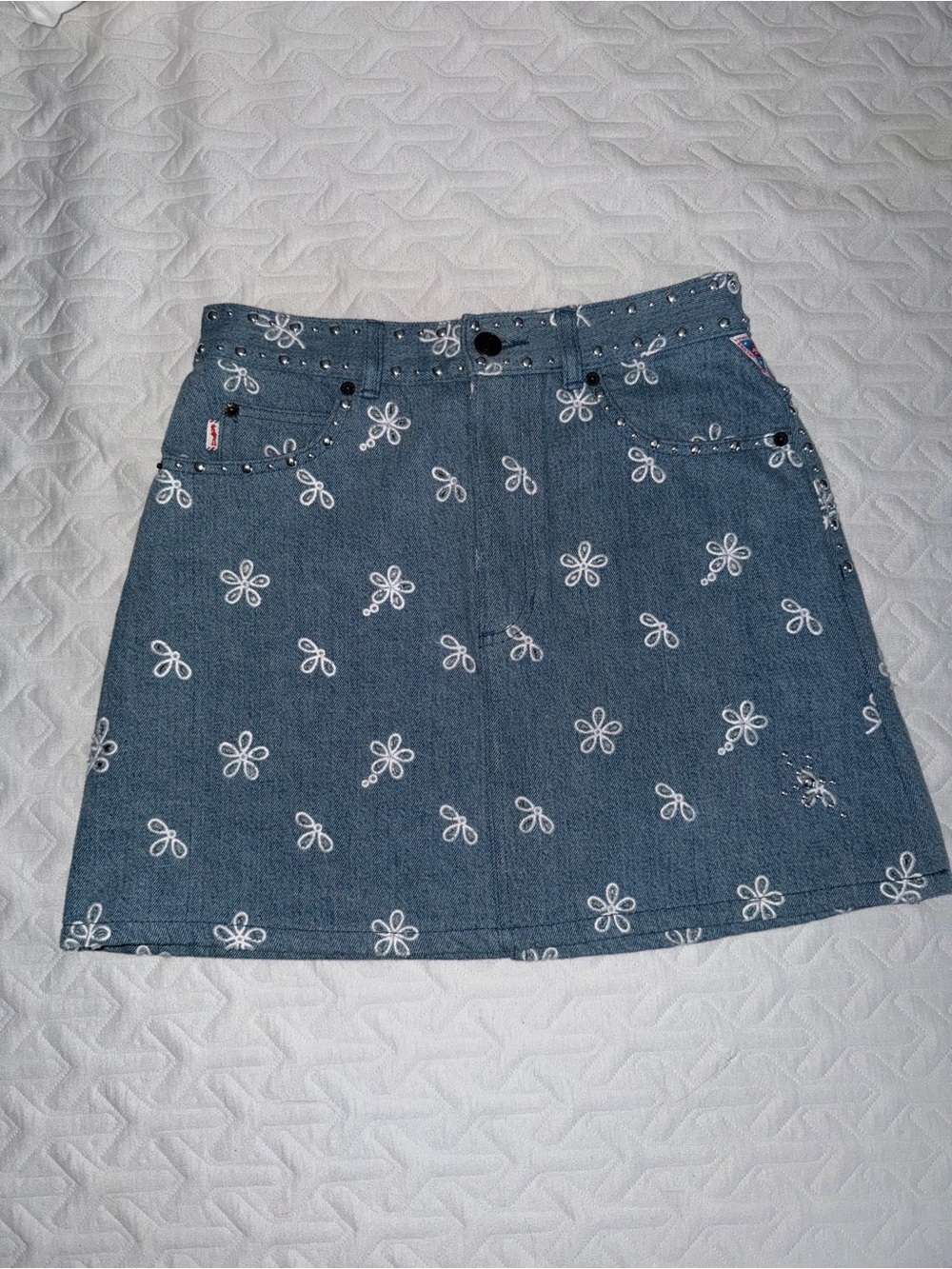 Marc Jacobs Vintage Blue Embroidered Denim Mini Skirt